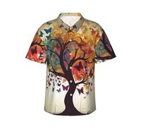 HJTRW Camicia hawaiana da uomo a maniche corte abbottonata camicie albero con farfalle camicia da spiaggia camicetta leggera, nero, L