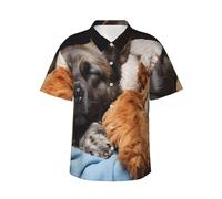 HJTRW Camicia hawaiana da uomo a maniche corte abbottonata camicie cane che dorme con orso camicia da spiaggia camicetta leggera, nero, L