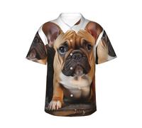 HJTRW Camicia hawaiana da uomo a maniche corte abbottonata carino bulldog francese camicia da spiaggia bluse leggere, nero, S