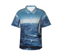 HJTRW Camicia hawaiana da uomo a maniche corte con bottoni blu mare barca a vela camicia da spiaggia bluse leggere, nero, L