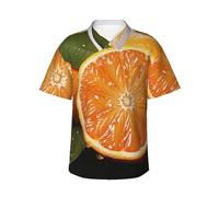 HJTRW Camicia hawaiana da uomo a maniche corte con bottoni camicie arancione da spiaggia bluse leggere, nero, 3XL