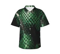HJTRW Camicia hawaiana da uomo a maniche corte con bottoni camicie verdi in pelle di serpente camicia da spiaggia bluse leggere, nero, L