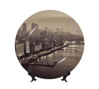 HJTRW Piatto decorativo in porcellana Bone China Art Crafts Piatto decorativo in ceramica con espositore Ornamento in ceramica Mumbai città dei sogni Piatti piani rotondi da appendere alla parete per