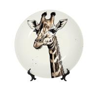 HJTRW Piatto decorativo in porcellana Bone China Art Crafts Piatto decorativo in ceramica con espositore Ornamento in ceramica Grafica di giraffa Piatto piano rotondo da appendere alla parete per casa