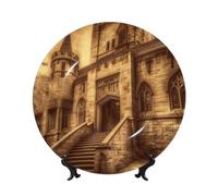 HJTRW Piatto decorativo in porcellana Bone China Art Crafts Piatto decorativo in ceramica con espositore Ornamento in ceramica vintage medievale piatti rotondi da appendere alla parete per casa
