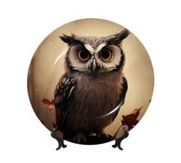 HJTRW Piatto decorativo in porcellana Bone China Art Crafts Piatto decorativo in ceramica con espositore Ornamento in ceramica Simpatico gufo piatti rotondi da appendere alla parete per casa ufficio