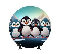 HJTRW Piatto decorativo in porcellana Bone China Art Crafts Piatto decorativo in ceramica con espositore Ornamento in ceramica Cinque simpatici pinguini Piatti piani rotondi da appendere alla parete