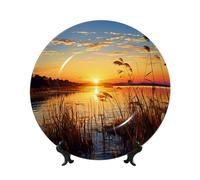 HJTRW Piatto decorativo in porcellana Bone China Art Crafts Piatto decorativo in ceramica con espositore Ornamento in ceramica ance vicino al fiume Piatti piani rotondi da appendere alla parete per