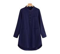 HJUGHPN Abiti da donna a maniche lunghe tinta unita abito autunnale cotone lino camicia casual lunga blusas femmininas (XXL)