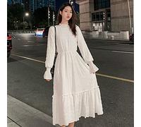 HJUGHPN Abiti da donna Abito da donna temperamento autunnale ispessito tinta unita maglione da donna maniche svasate casual (bianco, XXL)
