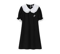 HJUGHPN Abiti da donna Abito estivo da donna Colletto Bella Pizzo Drappeggiato Manica Corta Nero Lady A Line Dress