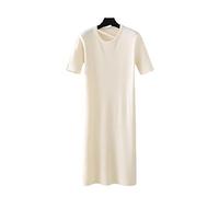 HJUGHPN Abiti da donna Primavera ed Estate Basic Maglia Maglia Abito da donna Slim Fit Ginocchio Vestito a maniche corte Body Dress