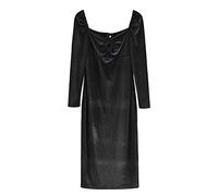 HJUGHPN Abiti da donna sexy con colletto quadrato plissettato fiocco scava fuori sottile velluto abito midi femminile con cerniera posteriore abiti (M)