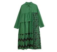 HJUGHPN Abiti da donna stile patchwork stampa volant verde strada autunno camicetta abito ufficio signora lavoro abito donna casual primavera abito