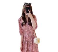 HJUGHPN Abiti da donna vintage fiore donna chiffon partito vestito abbigliamento alto lungo svasato manica caviglia stampa rosa abiti da spiaggia