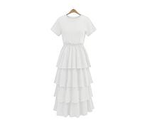 HJUGHPN Abito da donna bianco nero elegante abito lungo estivo tinta unita camicia abiti manica corta donna spiaggia casual (bianco, M)