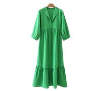 HJUGHPN Abito da donna chic alla moda con orlo arricciato e volant, abito midi vintage con scollo a V, maniche a tre quarti, abiti da donna (taglia US)