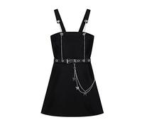 HJUGHPN Abito da donna con bretelle, vintage, nero, sexy, con cintura a catena, abito estivo da festa a vita alta (M)