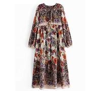 HJUGHPN Abito da donna con stampa floreale, a maniche lunghe, con lacci e nappe, abito estivo da donna (S)