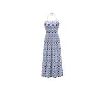 HJUGHPN Abito da donna con stampa sexy, maxi abito estivo alla moda, senza spalline, con lacci, blu, da spiaggia (M)