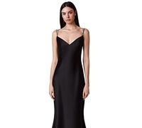 HJUGHPN Abito da donna elegante in raso senza schienale abito da donna con scollo a V con diamanti senza maniche abito lungo aderente (nero, M)