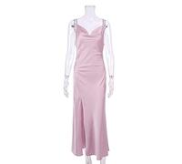 HJUGHPN Abito da donna estivo e primaverile, sexy, con spacco, irregolare, con spalline ad A, senza maniche, elegante, in raso, lungo, per feste e serate (M)