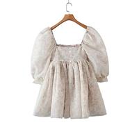 HJUGHPN Abito da donna in chiffon con stampa floreale, abito da ballo in organza giuntato, maniche a sbuffo, abito corto svasato da donna, fata (M)