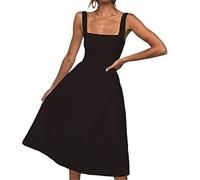 HJUGHPN Abito da donna sexy con schiena scoperta, con spalline sottili, abito estivo da spiaggia, casual, tinta unita, abito midi rosso (nero, S)