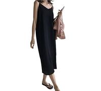 HJUGHPN Abito da donna sexy, senza maniche, con scollo a V, lungo, per feste (nero)