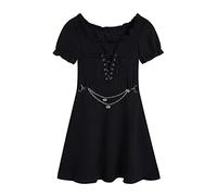 HJUGHPN Abito da donna sexy, sottile, nero, con catena, a maniche corte, per feste estive, streetwear (Small)