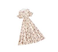 HJUGHPN Abito estivo da donna a maniche corte con volant, in chiffon, a vita alta, stampa floreale, abito midi da spiaggia, sexy, con schiena scoperta, taglia M