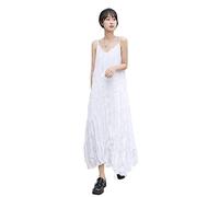 HJUGHPN Abito lungo da donna a pieghe, irregolare, sexy, senza maniche, maxi abito da donna (bianco)