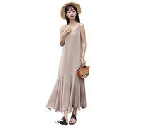 HJUGHPN Abito lungo da donna, senza maniche, con scollo a V, sexy, maxi abito da donna (kaki)