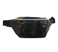 HJUGHPN Borse per telefono Holographic Waist Bag Laser Women`s Belt Bag Shoulder Women Travel Bag Hologram Fanny Pack Slim Shiny Neon PU Bum Bag(Schwarz)