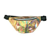 HJUGHPN Borse per telefono Holographic Waist Bag Laser Women`s Belt Bag Shoulder Women Travel Bag Hologram Fanny Pack Slim Shiny Neon PU Bum Bag(Glod)