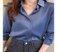 HJUGHPN Camicetta da donna a maniche lunghe in raso, camicia da donna, per ufficio, lavoro, camicetta da donna (nero, L)