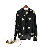 HJUGHPN Camicetta da donna a pois in chiffon camicia da donna a maniche lunghe camicia ampia manica lanterna camicetta e camicia da donna (nero, M)
