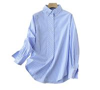 HJUGHPN Camicetta da donna autunnale chic da donna, a righe, casual, con risvolto, oversize, con lacci, in cotone (M)