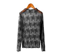 HJUGHPN Camicetta da donna estiva da donna in pizzo con ricamo floreale camicetta da donna top in rete camicetta trasparente nera (S)