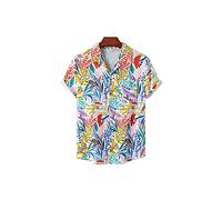 HJUGHPN Camicetta da uomo estiva da uomo, con colletto, con stampa, casual, a maniche corte, motivo floreale, L