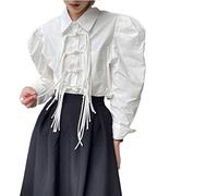 HJUGHPN Camicette da donna Camicia da donna con risvolto sciolto singolo Braested nappa manica lunga tinta unita camicetta femminile marea