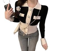 HJUGHPN Camicette da donna cardigan da donna temperamento maglione lavorato a maglia collo manica lunga cappotto a contrasto top