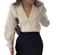 HJUGHPN Camicette da donna con scollo a V dolce camicia da donna manica svasata elegante