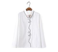 HJUGHPN Camicette da donna da donna con ricamo a forma di artiglio di gatto, in cotone, bianca, con risvolto e bottoni, top da ragazza (L)