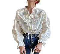 HJUGHPN Camicette da donna da donna scava fuori retrò casual elegante top camicia da donna tinta unita manica lunga coreano bowknot top sciolto