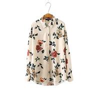 HJUGHPN Camicette da donna in chiffon con stampa rosa camicia a maniche lunghe casual oversize camicia donna (L)
