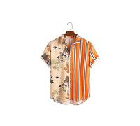 HJUGHPN Camicia da uomo a maniche corte a righe stampata da spiaggia camicetta da spiaggia per vacanze abbigliamento da uomo camicia (3XL)