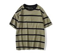 HJUGHPN Camicia da uomo a maniche corte da uomo, sottile, estiva, a righe, leggera, di lusso, Marrone, M