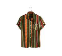 HJUGHPN Camicia da uomo a righe stampata da uomo estiva da spiaggia a righe con colletto a maniche corte camicia da uomo top (M)