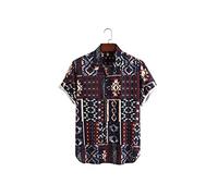 HJUGHPN Camicia da uomo con stampa, casual, colletto rovesciato, bottoni streetwear, camicia a maniche corte per uomo camicetta premium (XXL)